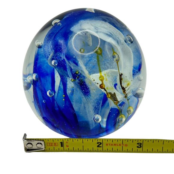 Kerry Glass Made in Ireland Paperweight 3 1/2'' Blue White Yellow Vintage - Picture 8 of 10